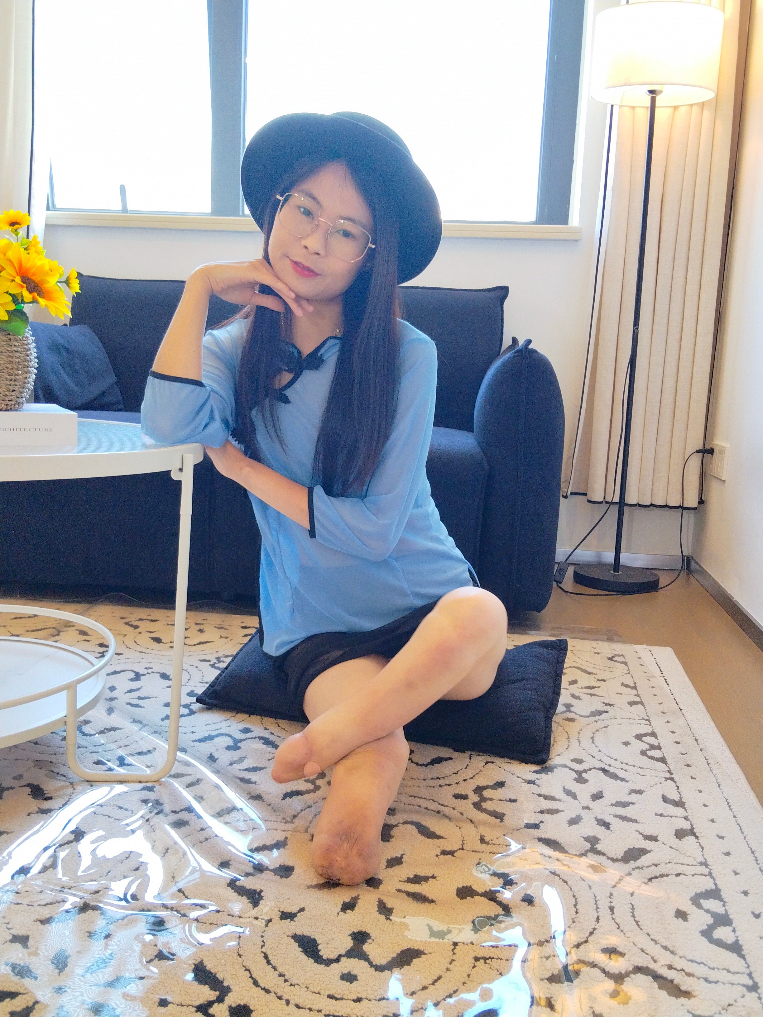Hazel the DBK Girl – Stocking-clad legs without feet walking up the stairs