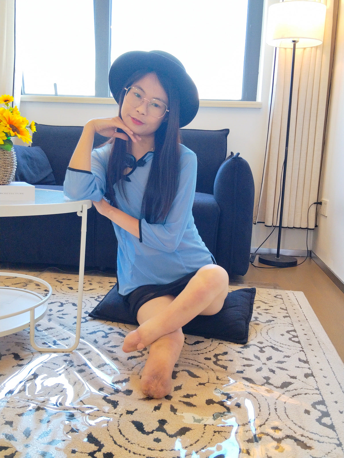 Hazel the DBK Girl – Stocking-clad legs without feet walking up the stairs