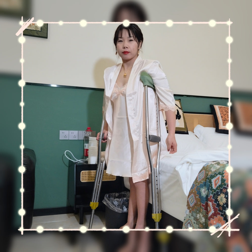 Twlia, a girl with polio - deformed leg wrapped in bandages and using crutches