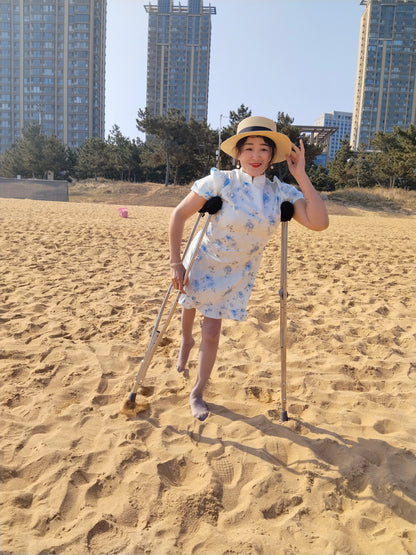 Rose the Polio Girl - High Heels, Stockings, and Cane - Beach Picnic