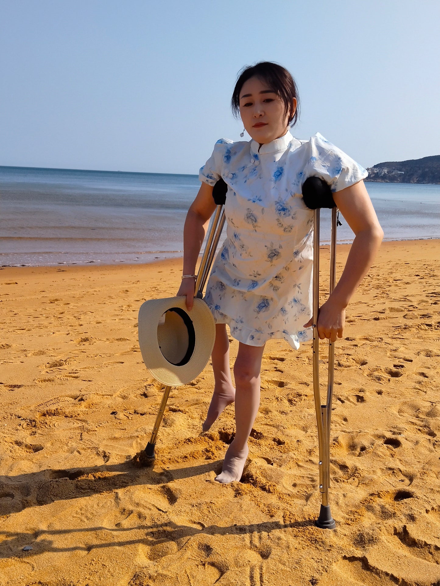 Rose the Polio Girl - High Heels, Stockings, and Cane - Beach Picnic