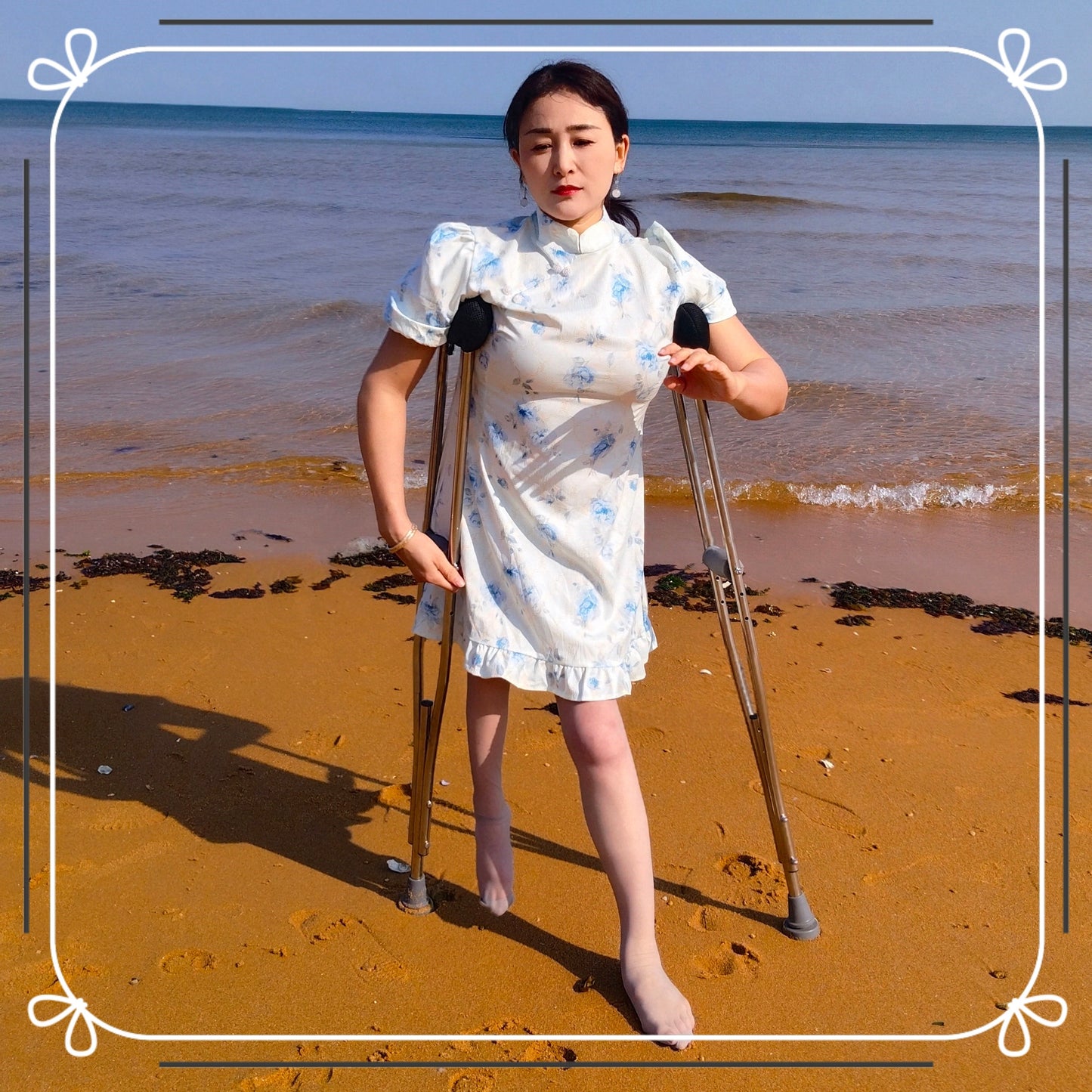 Rose the Polio Girl - High Heels, Stockings, and Cane - Beach Picnic