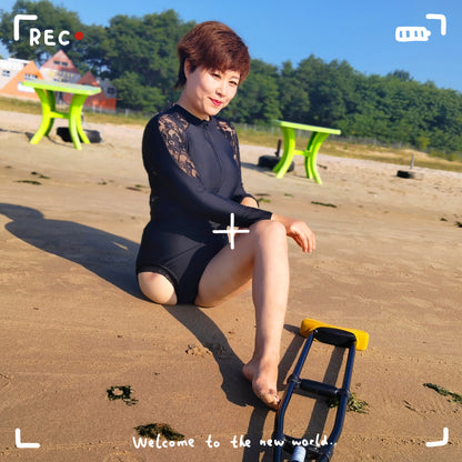 Emma: Shd Amputee Girl - Walking on the Beach with Cane