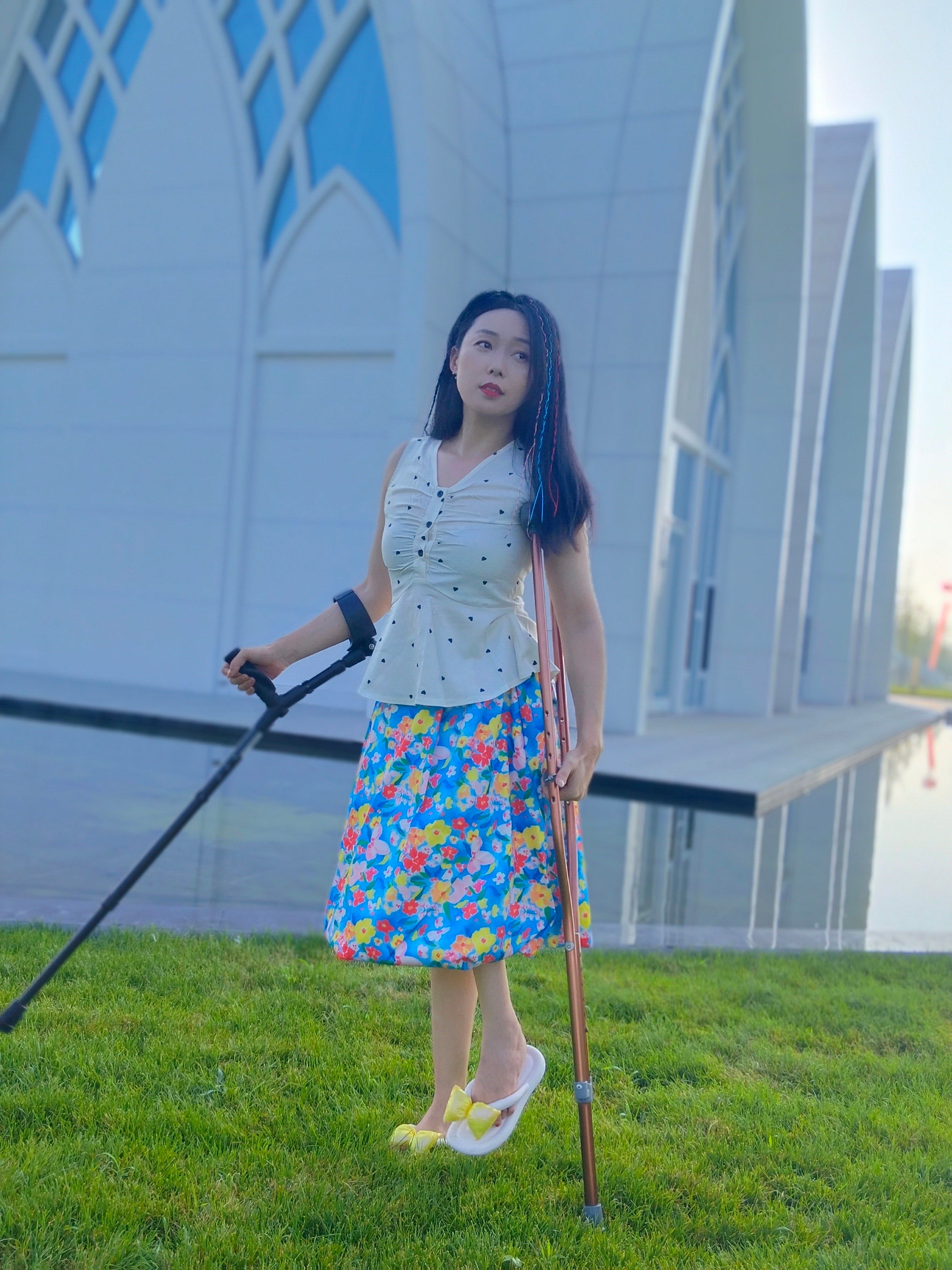 Milana the Polio Girl - First Time Trying High Heels with Crutches