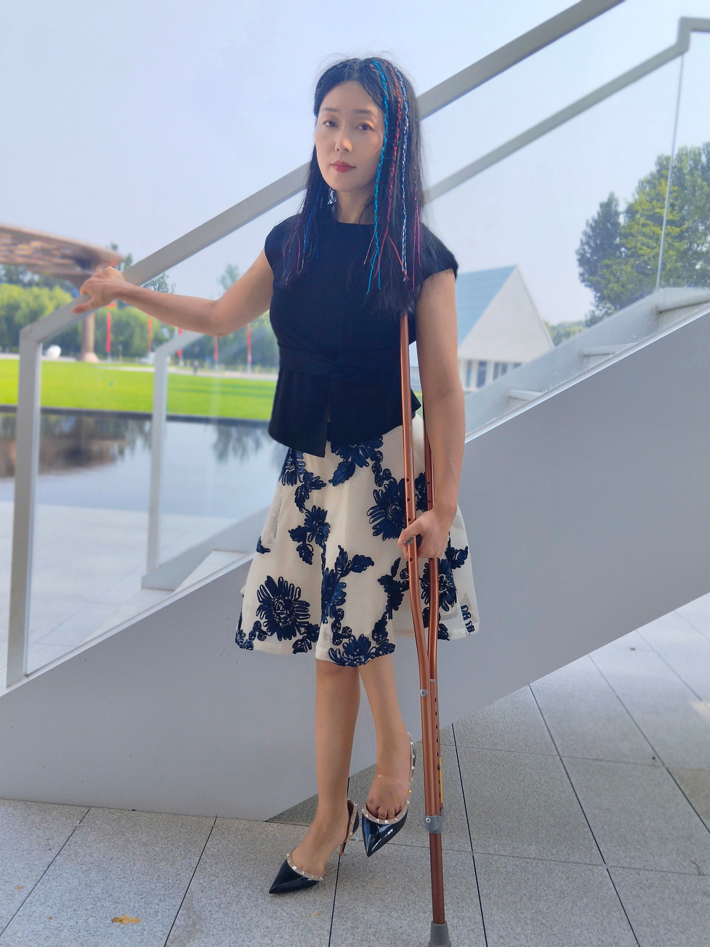 Milana the Polio Girl – Wearing High Heels on the Grass