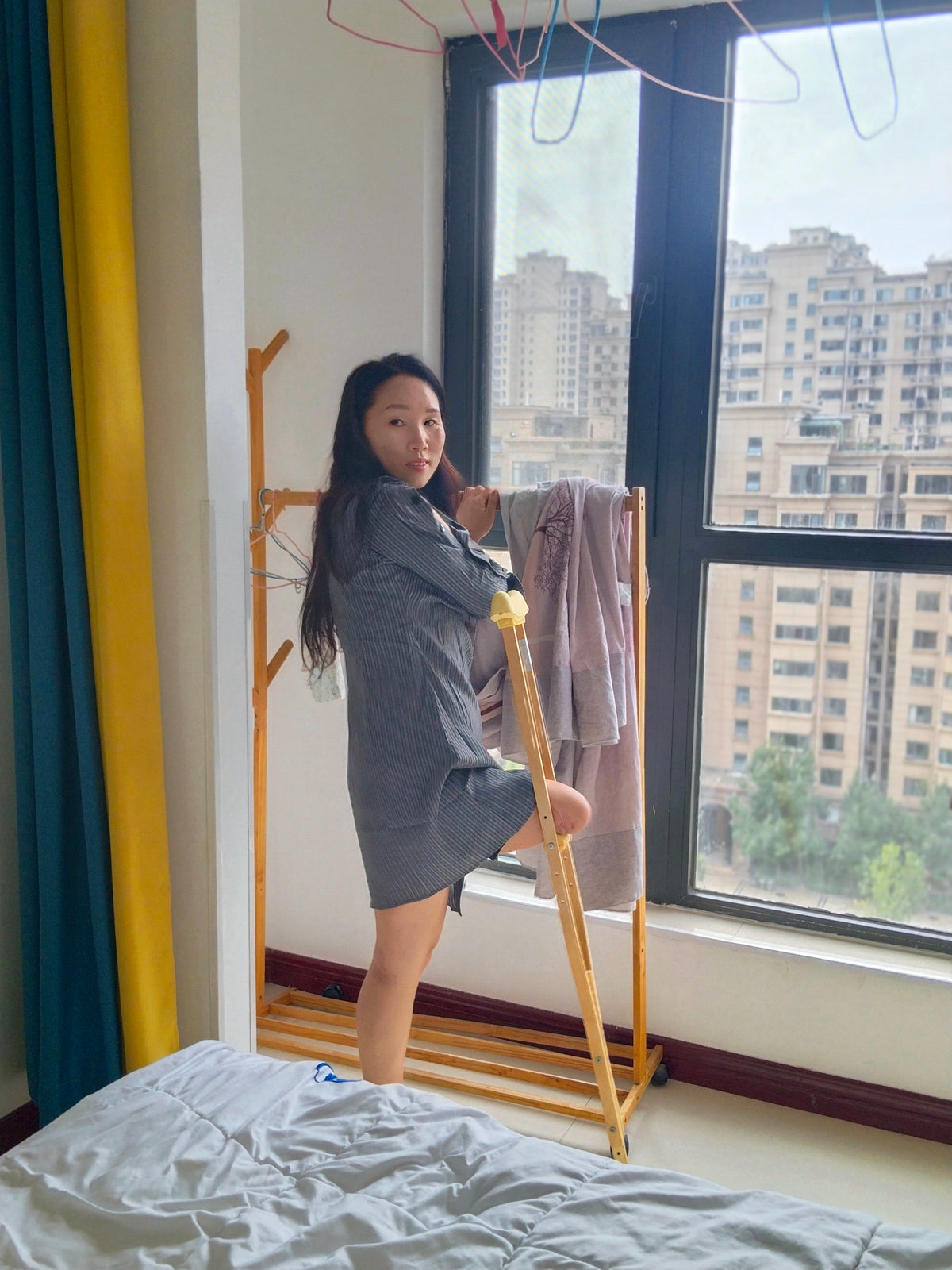 Gigi: Sak Amputee Girl - Using crutches to climb stairs home and massage her residual limbs
