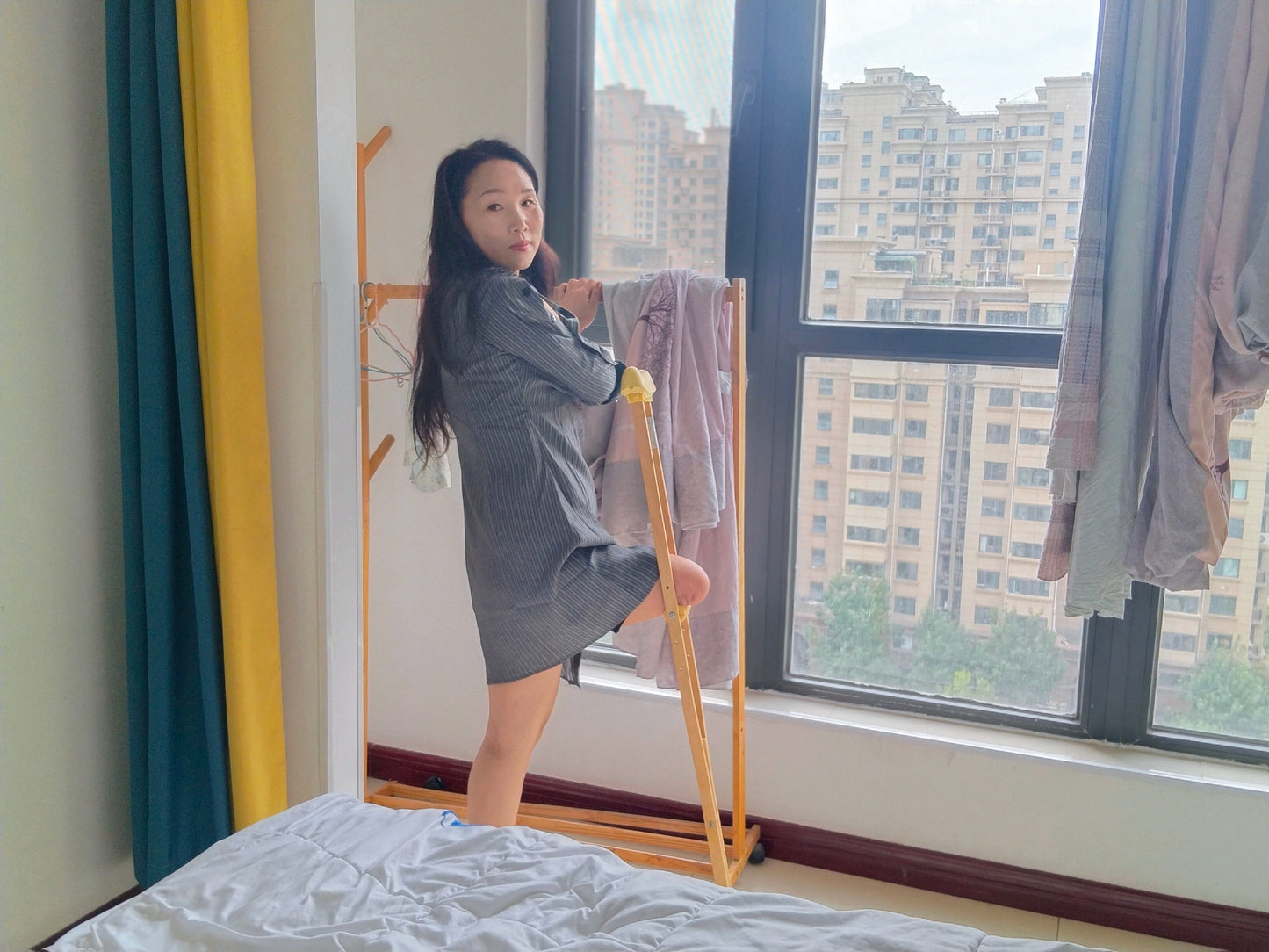 Gigi: Sak Amputee Girl - Using crutches to climb stairs home and massage her residual limbs