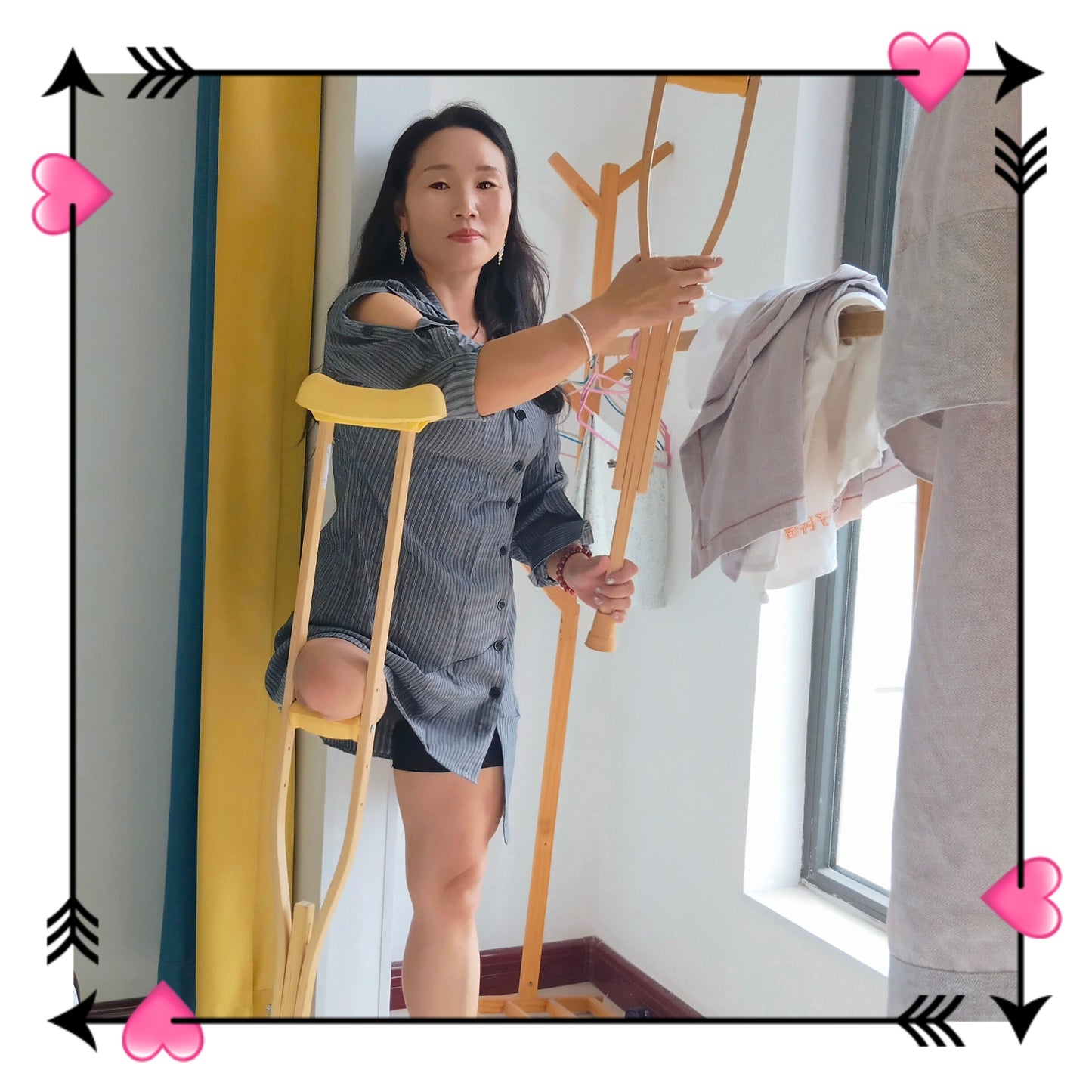 Gigi: Sak Amputee Girl - Using crutches to climb stairs home and massage her residual limbs