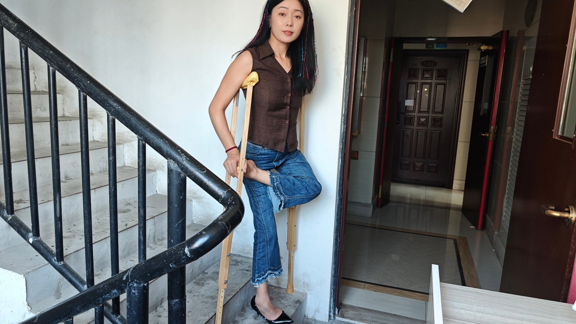 Milana the Polio Girl - Cleaning Home Hygiene with Cane