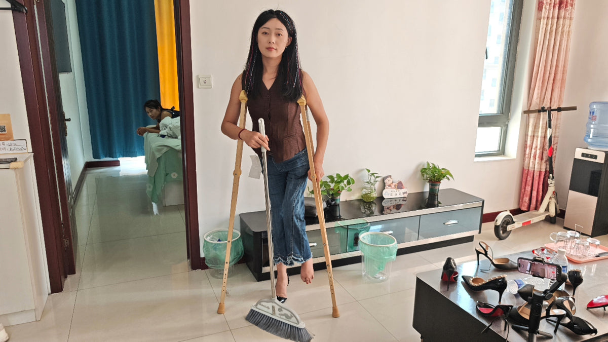 Milana the Polio Girl - Cleaning Home Hygiene with Cane