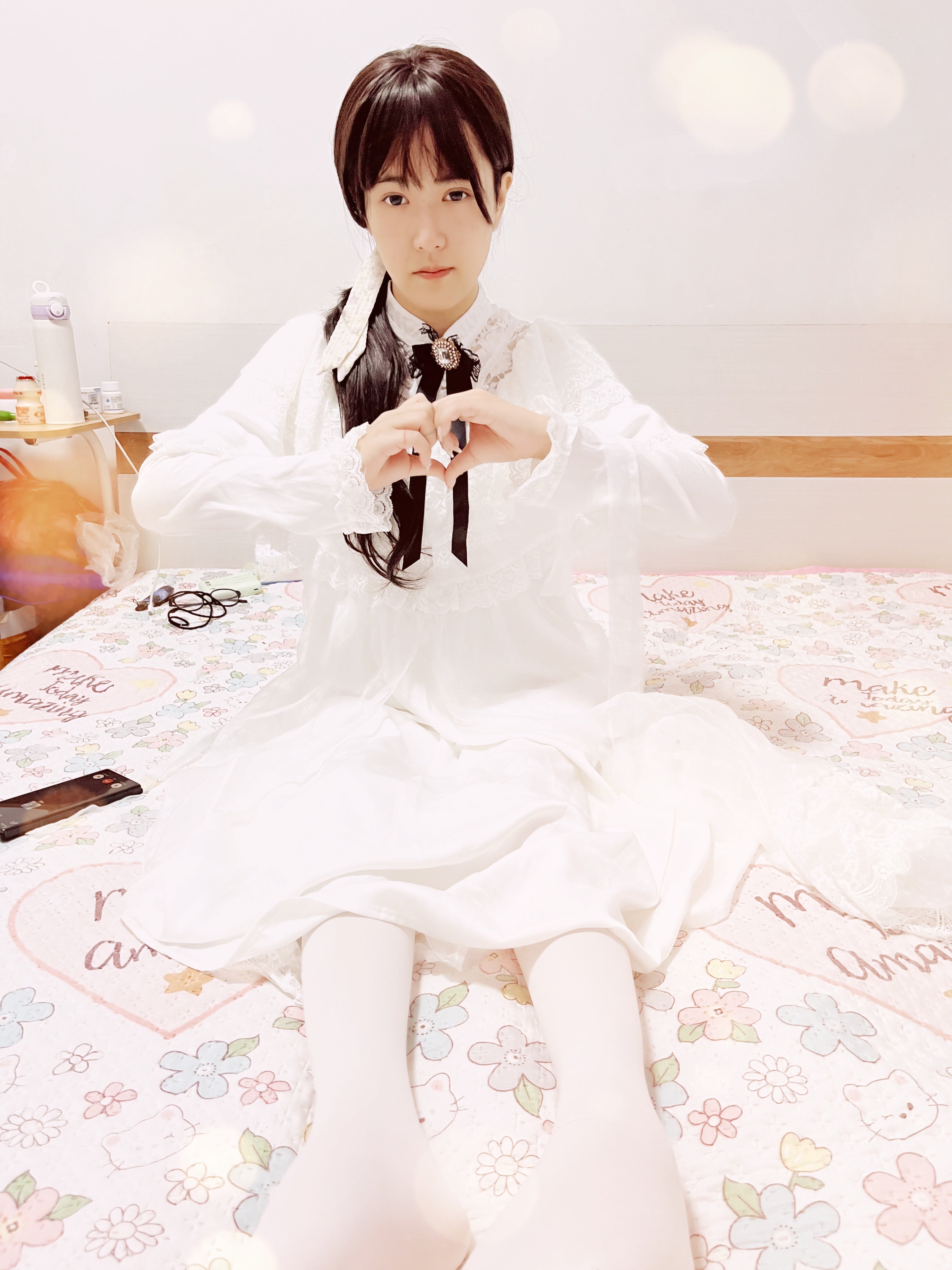 Mia: Paraplegic Girl - Green nail polish and white stockings