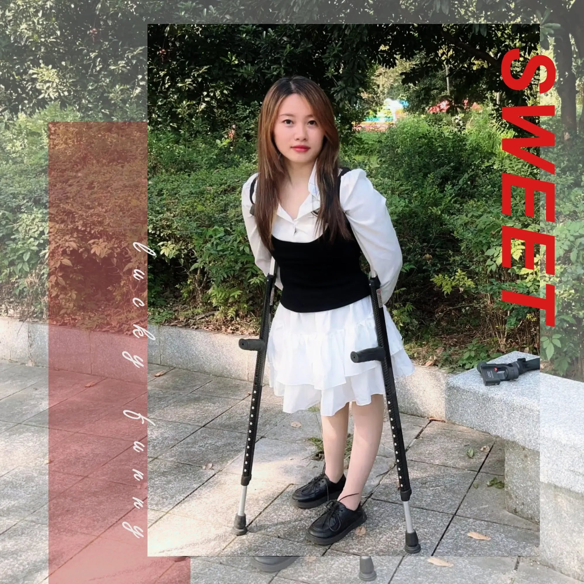 Miki: Polio Beautiful Girl crawls in the park - AmputeeClub