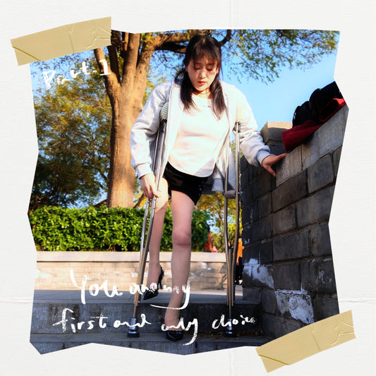 Rose, a girl with polio, climbed the stairs wearing high heels and using crutches.