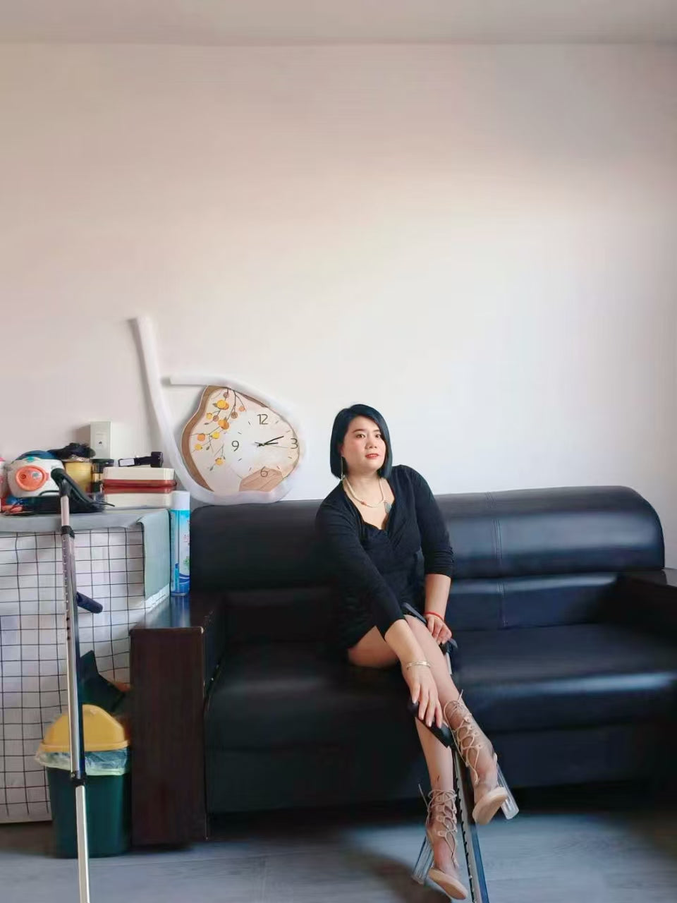 Carrie: A polio Lady patient walks around the house on crutches.