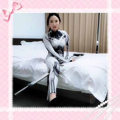 Beibei: OOE Amputee Girl cosplaying as a mechanical girl in an electric wheelchair.