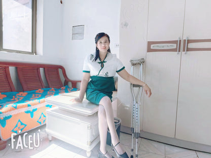 Carrie: Polio lady playing with her slender legs