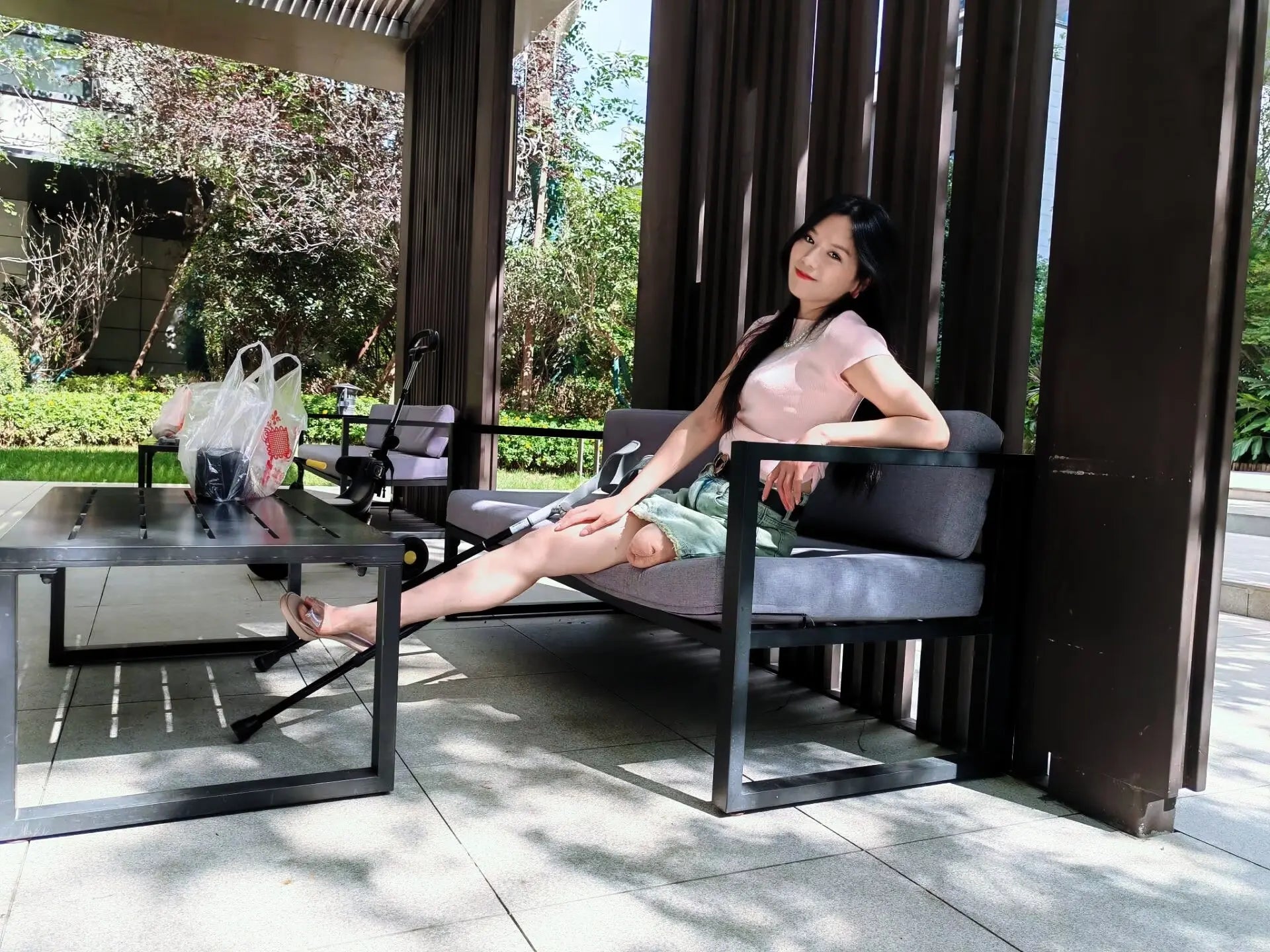 Alisa: Sak Amputee Girl buys ingredients at the market AmputeeClub