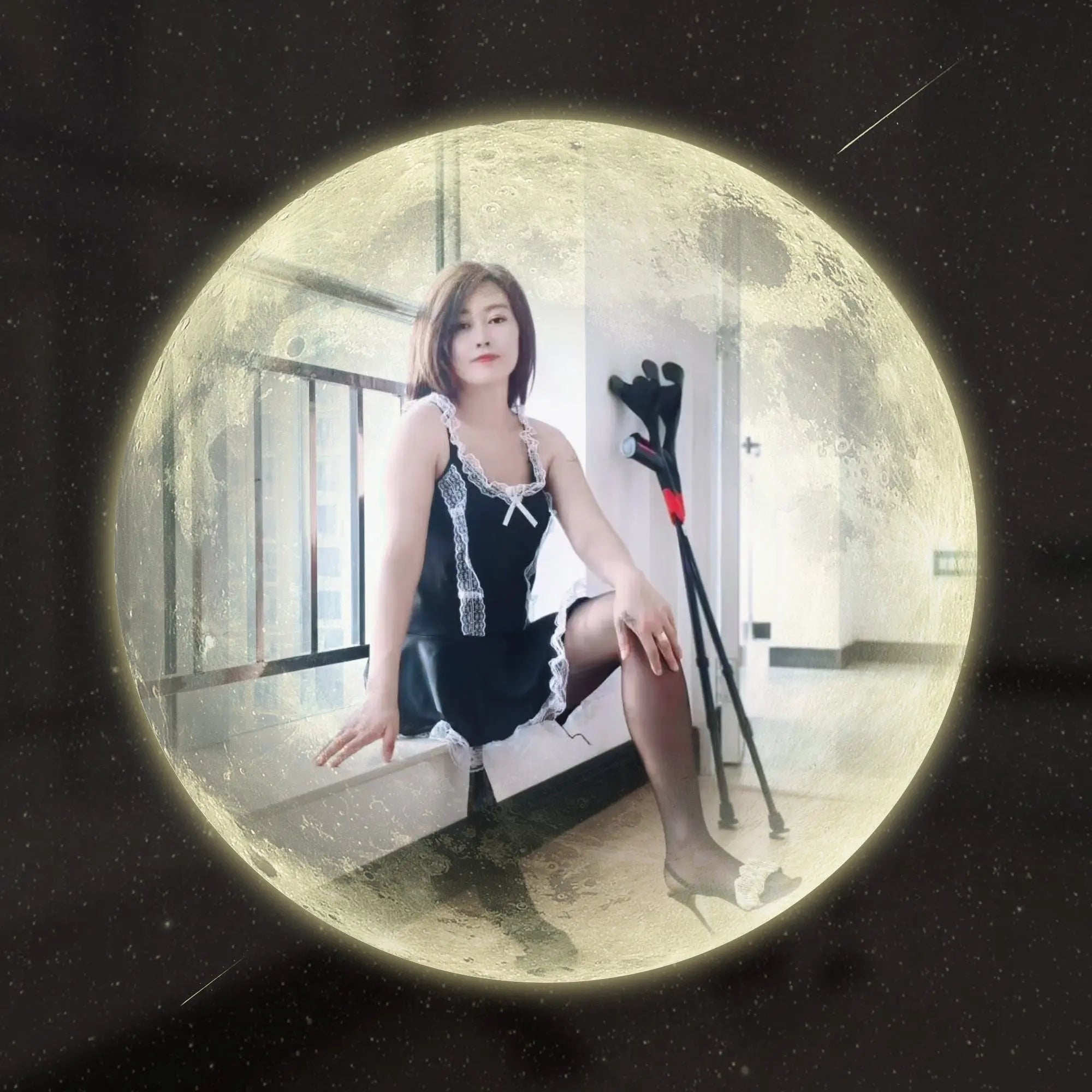 Emma: RHD Amputee Girl Black Stockings AmputeeClub