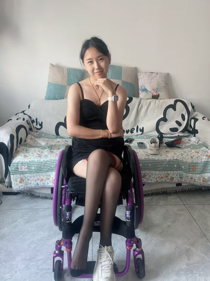 Zoe: Paraplegic Girl - rhinestone sandals and black stockings - AmputeeClub