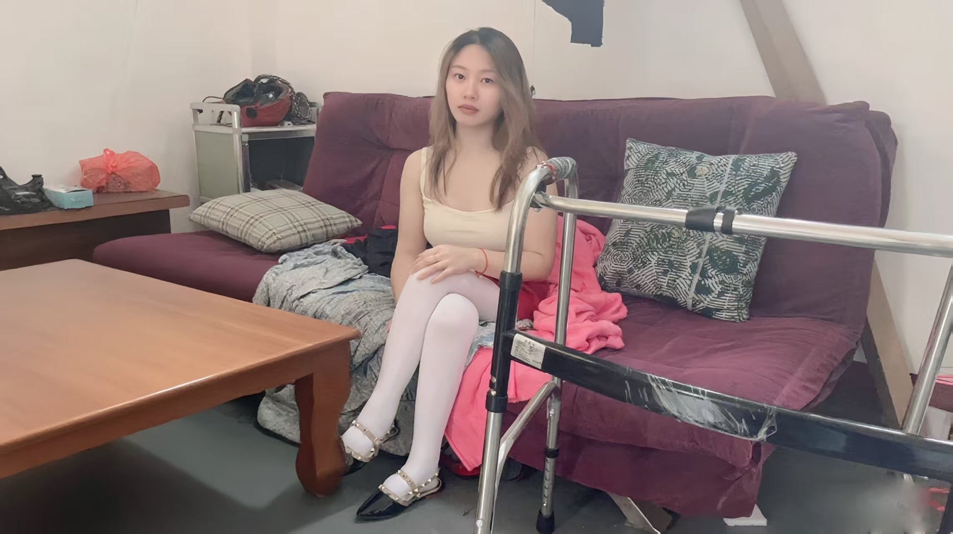Miki: Polio Girl - Red Shoes and White Socks - AmputeeClub
